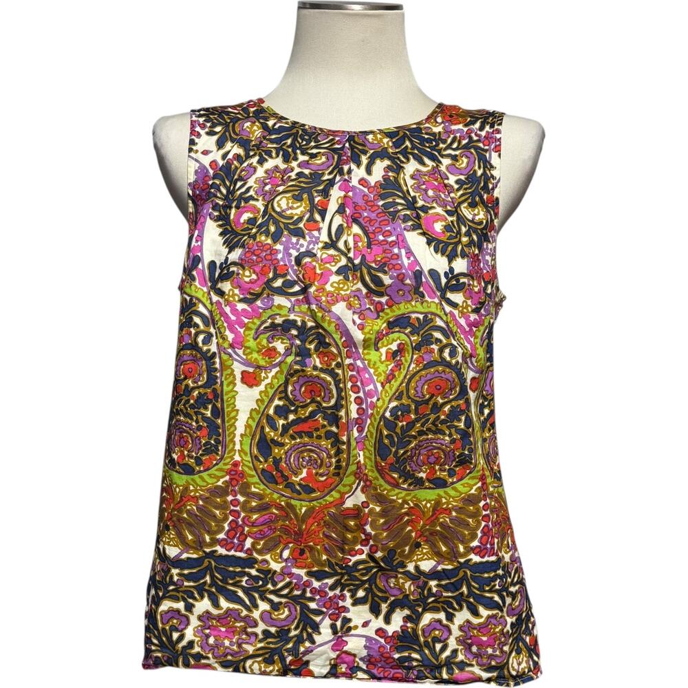 Talbots 100% Cotton Sleeveless Blouse Top Multicolor Paisley 12
